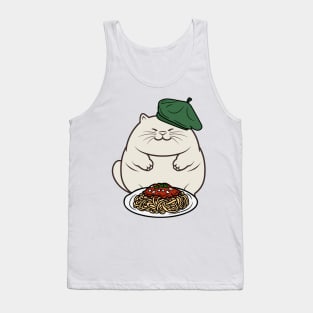 Cute Fat cat is eating spaghetti Tank Top